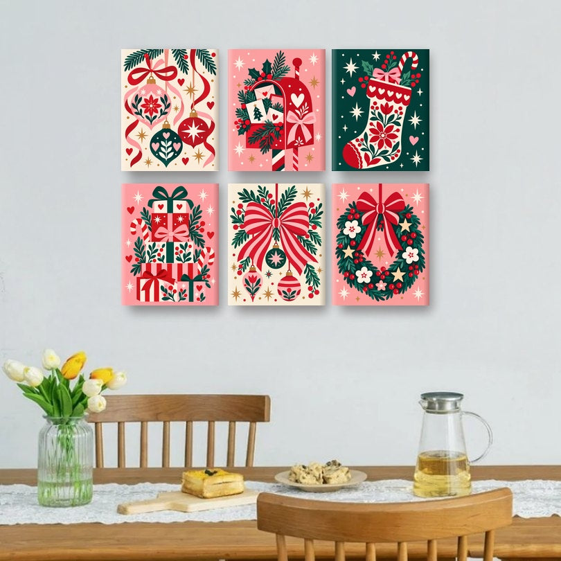 6 Mini Paintings - Festive Ornaments Set
