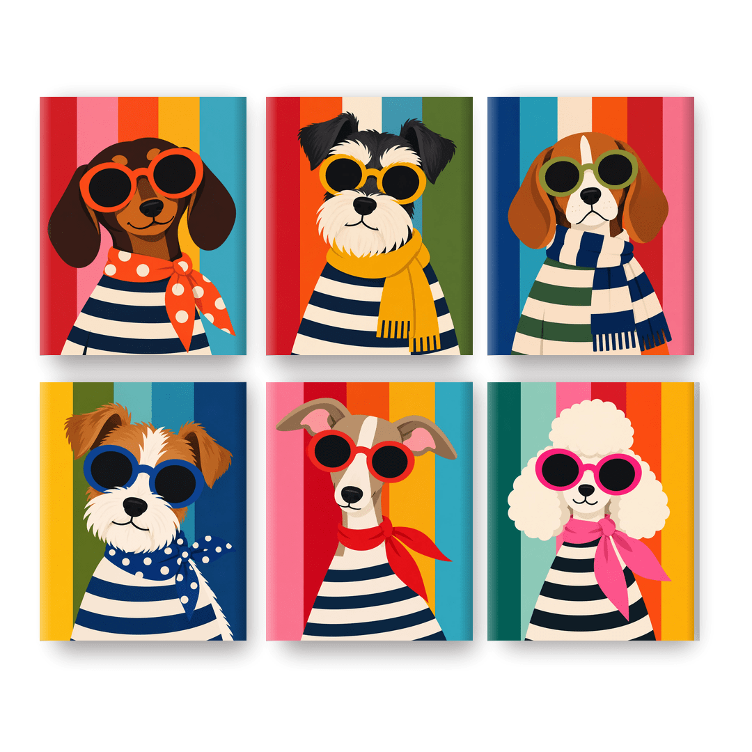 6 Mini Paintings - Groovy Dachshund Set