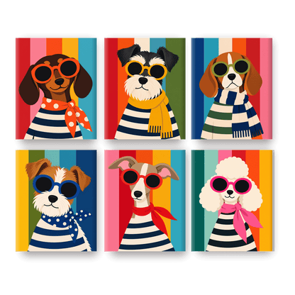 6 Mini Paintings - Groovy Dachshund Set