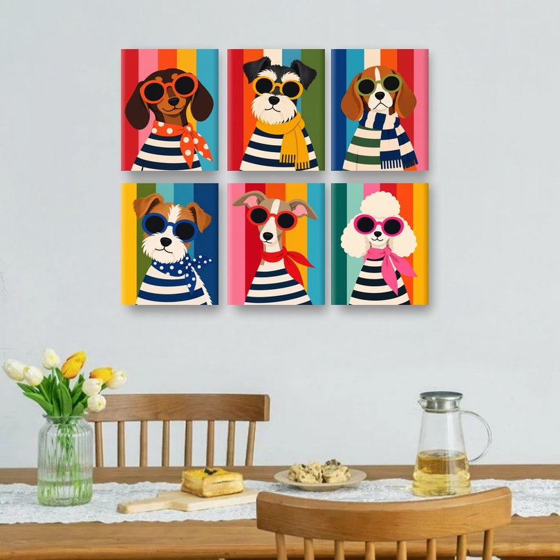 6 Mini Paintings - Groovy Dachshund Set