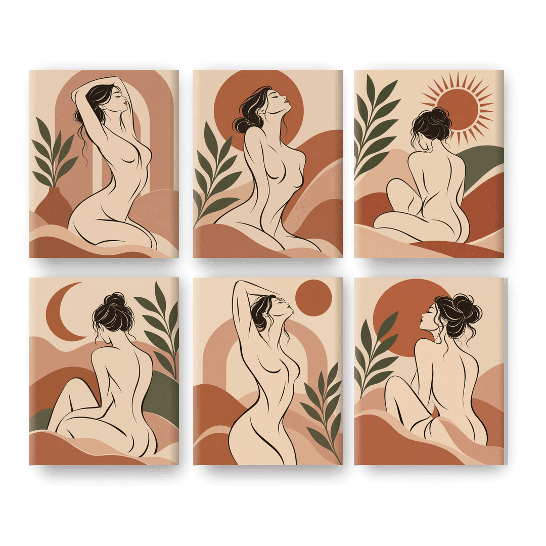 6 Mini Paintings - Boho Line Art Set