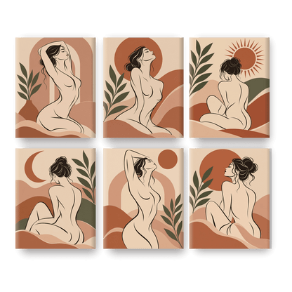 6 Mini Paintings - Boho Line Art Set