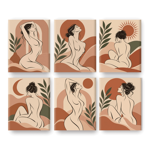 6 Mini Paintings - Boho Line Art Set
