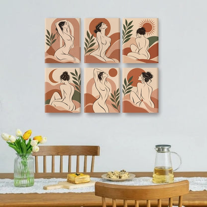 6 Mini Paintings - Boho Line Art Set