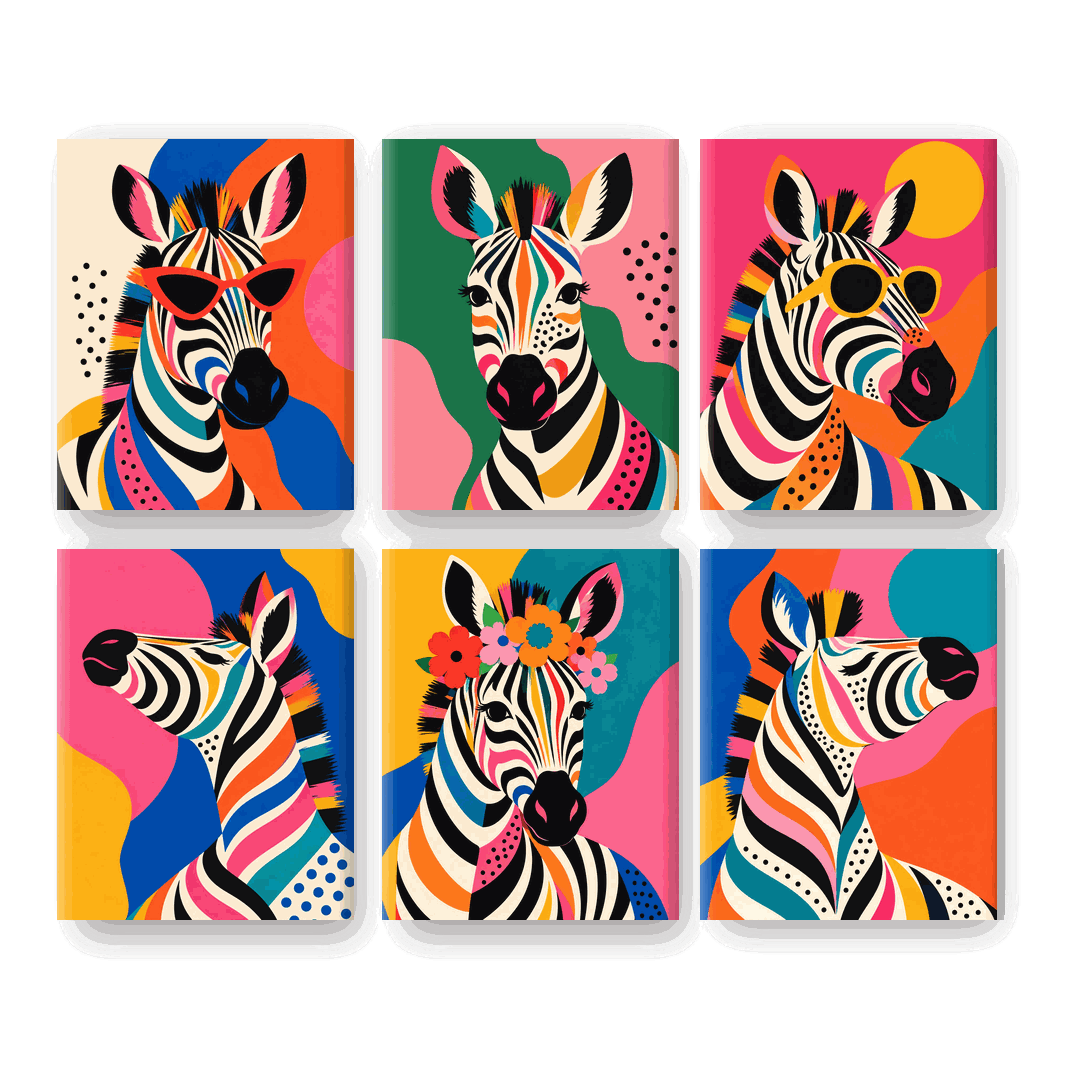 6 Mini Paintings - Pop Art Zebra Set