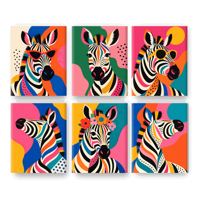 6 Mini Paintings - Pop Art Zebra Set