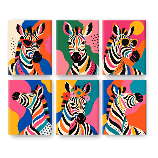 6 Mini Paintings - Pop Art Zebra Set