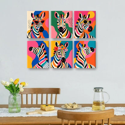 6 Mini Paintings - Pop Art Zebra Set