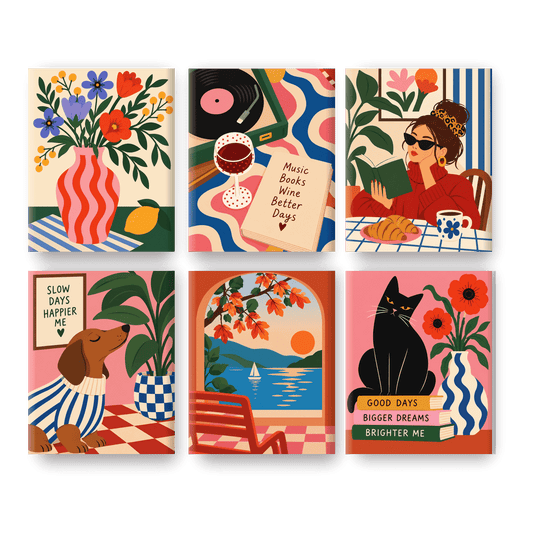 6 Mini Paintings - Bold Flower Vase Set