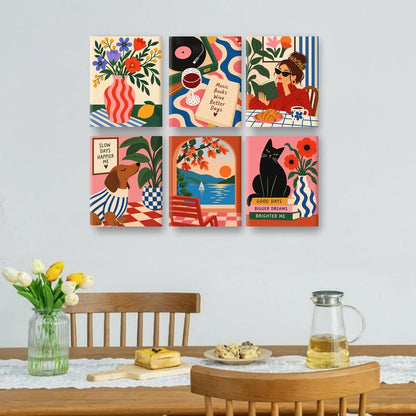 6 Mini Paintings - Bold Flower Vase Set