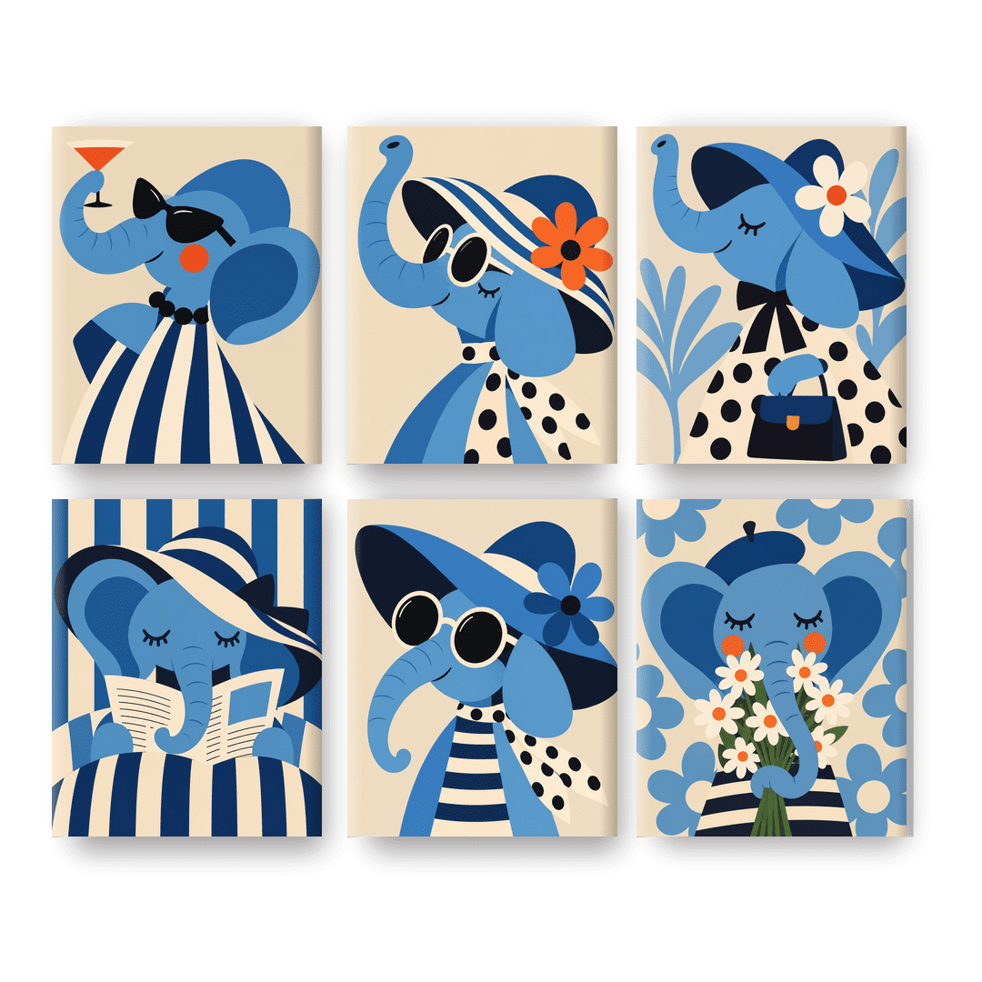 6 Mini Paintings - Cocktail Elephant Set