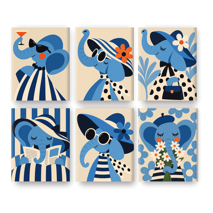 6 Mini Paintings - Cocktail Elephant Set