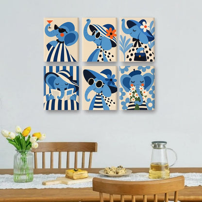 6 Mini Paintings - Cocktail Elephant Set