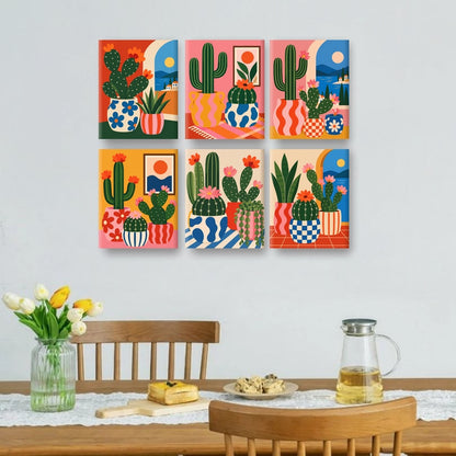 6 Mini Paintings - Mediterranean Cactus Set