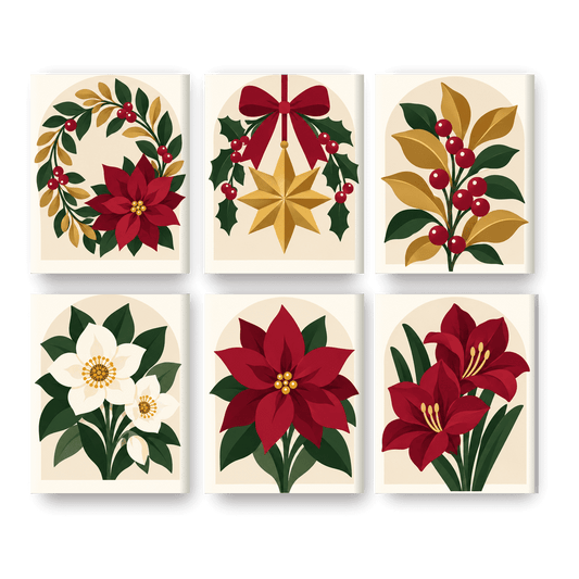 6 Mini Paintings - Burgundy & Gold Christmas Set