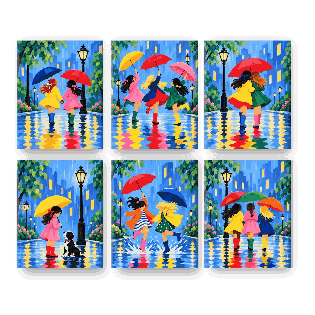 6 Mini Paintings - Dancing in Rain Set