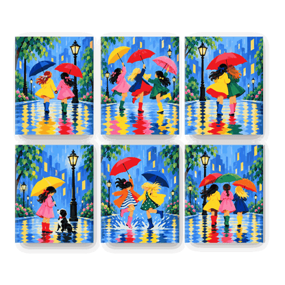 6 Mini Paintings - Dancing in Rain Set