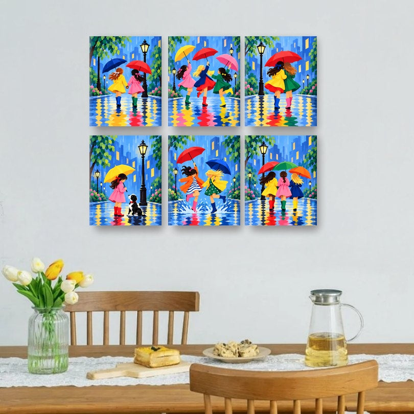 6 Mini Paintings - Dancing in Rain Set