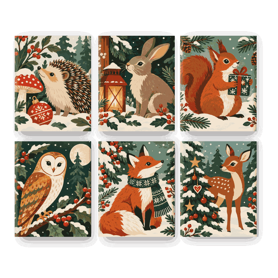 6 Mini Paintings - Forest Noel Set