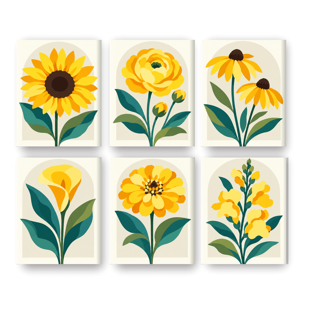 6 Mini Paintings - Golden Wildflowers Set