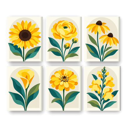 6 Mini Paintings - Golden Wildflowers Set