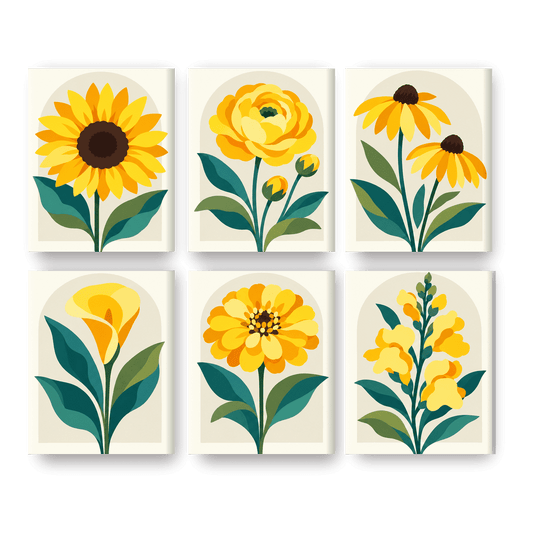 6 Mini Paintings - Golden Wildflowers Set