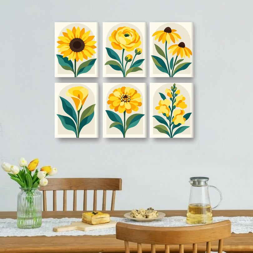 6 Mini Paintings - Golden Wildflowers Set