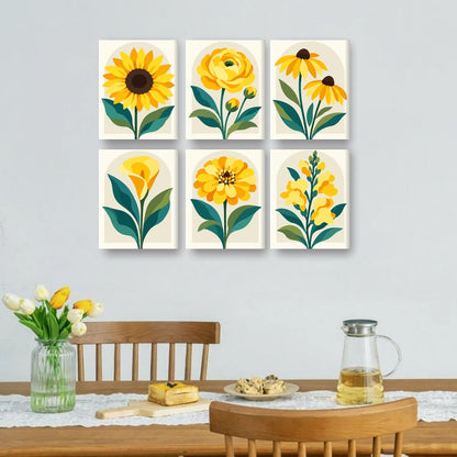 6 Mini Paintings - Golden Wildflowers Set