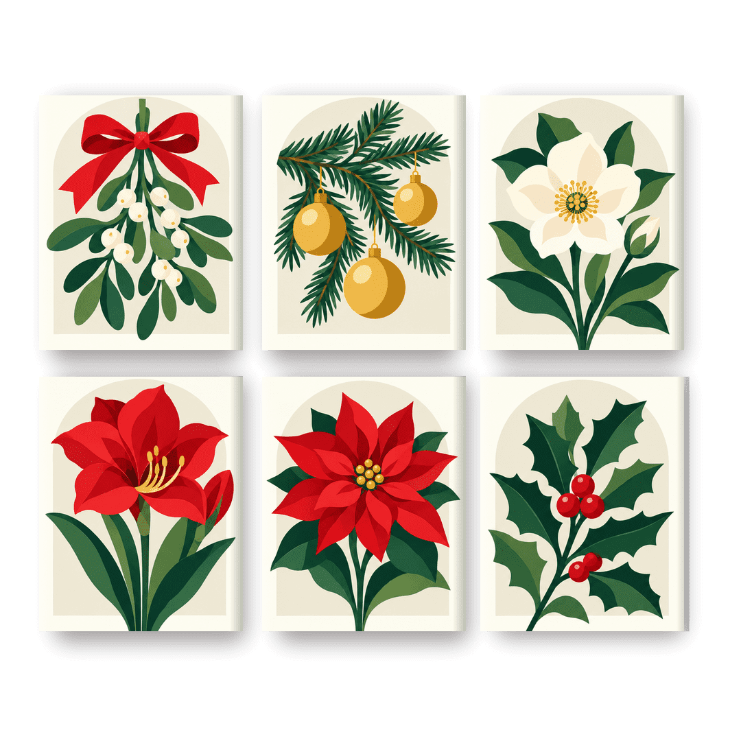 6 Mini Paintings - Holiday Blooms Set