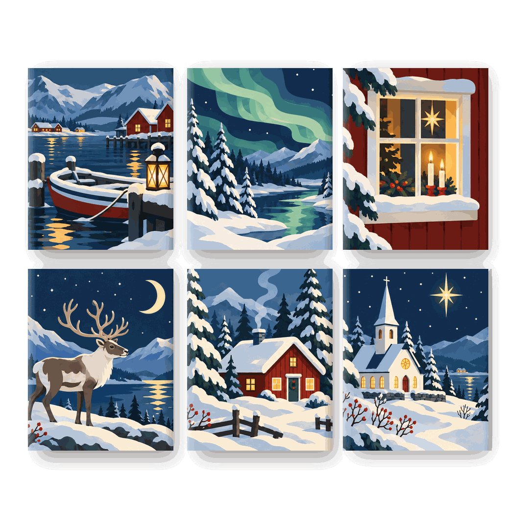 6 mini-peintures - Noël nordique