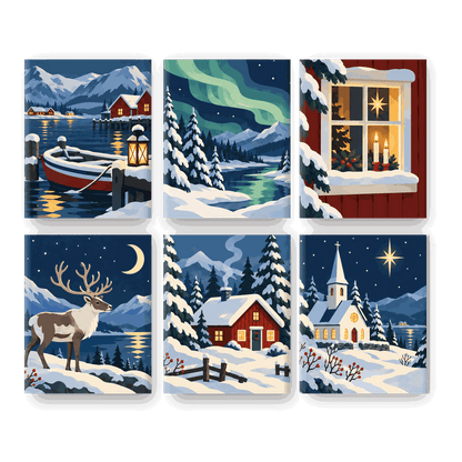 6 mini-peintures - Noël nordique