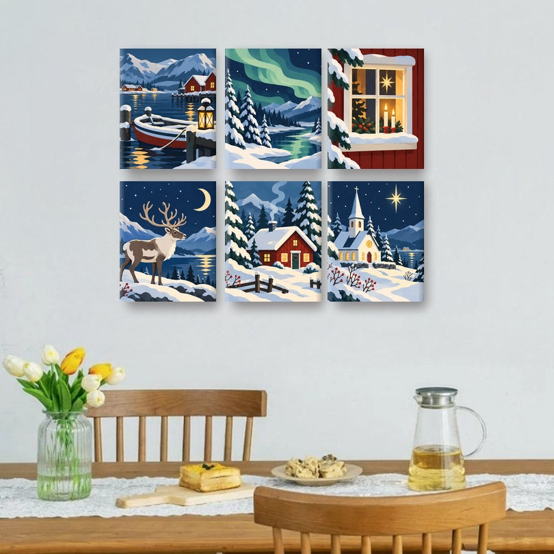 6 mini-peintures - Noël nordique