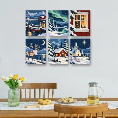 6 mini-peintures - Noël nordique