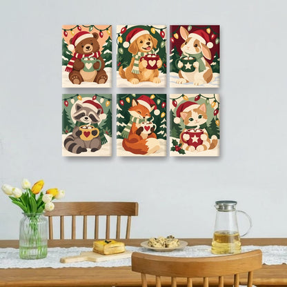 6 minicuadros - Mapache de Navidad