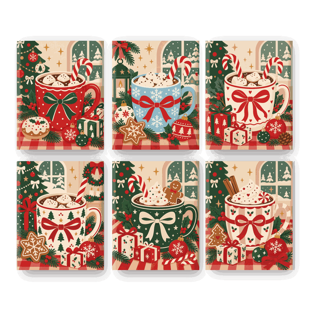 6 Mini Quadri - Set Tazza di Natale Accogliente