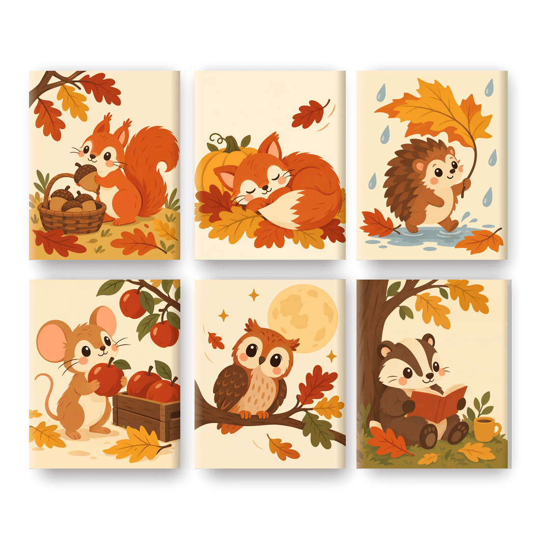 6 Mini Quadri - Set Scoiattolo d'Autunno