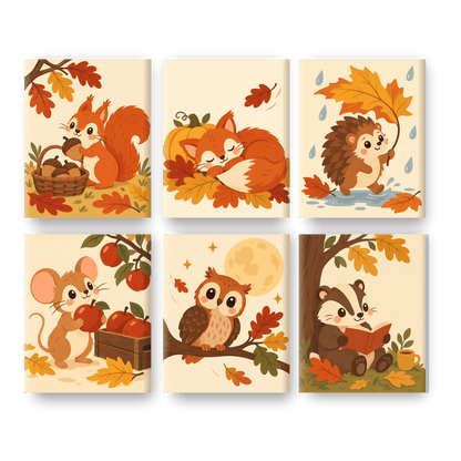 6 Mini Quadri - Set Scoiattolo d'Autunno