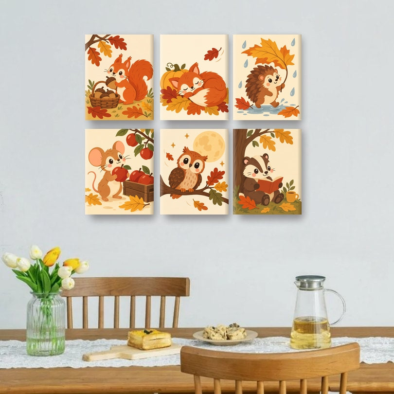 6 Mini Quadri - Set Scoiattolo d'Autunno