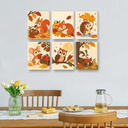 6 Mini Quadri - Set Scoiattolo d'Autunno