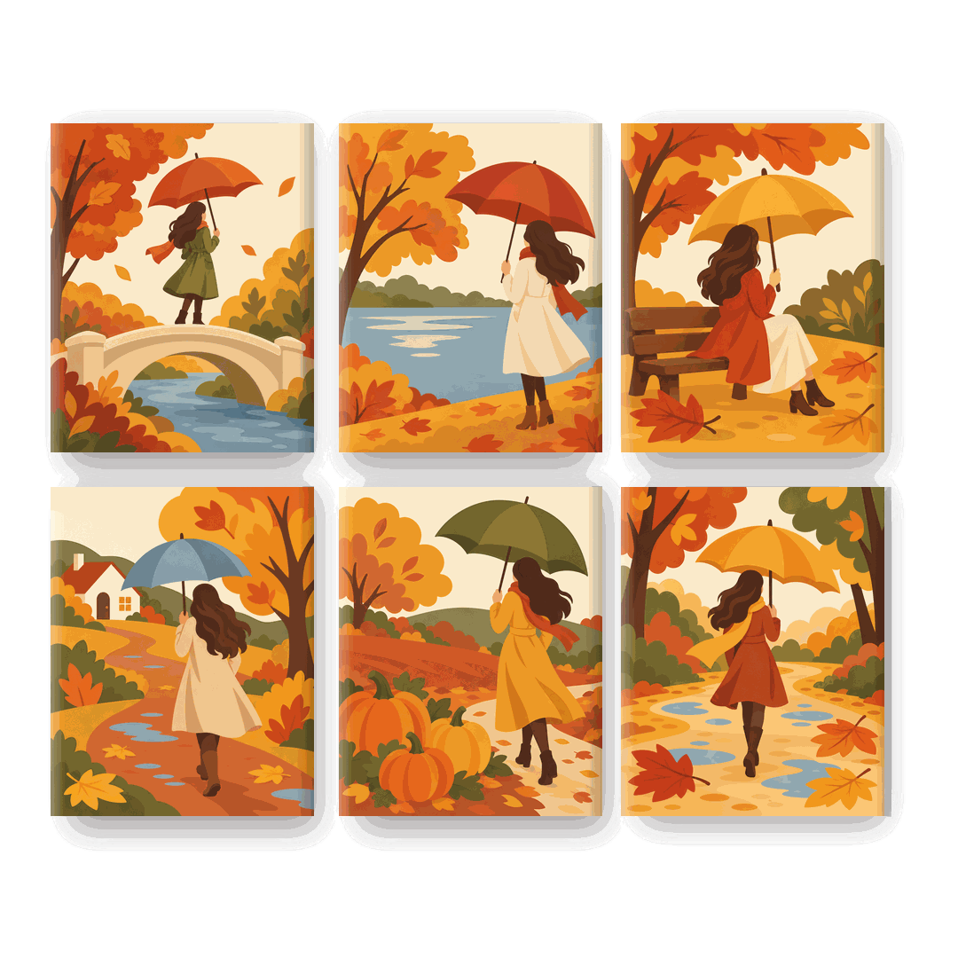 6 Mini Quadri - Set Passeggiata sul Ponte d'Autunno