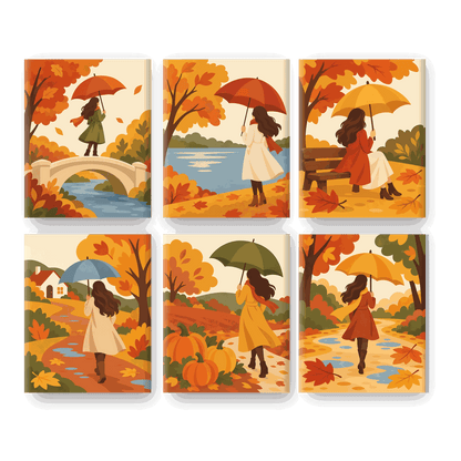 6 Mini Quadri - Set Passeggiata sul Ponte d'Autunno