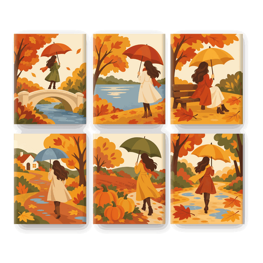 6 minicuadros - Paseo por el puente en otoño