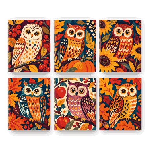 6 minicuadros - Búhos de otoño