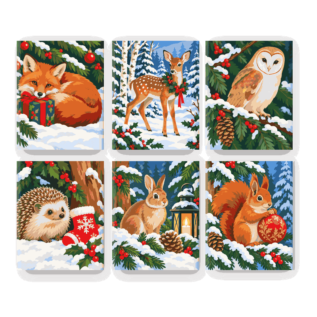 6 mini-peintures - Amis de la forêt de Noël