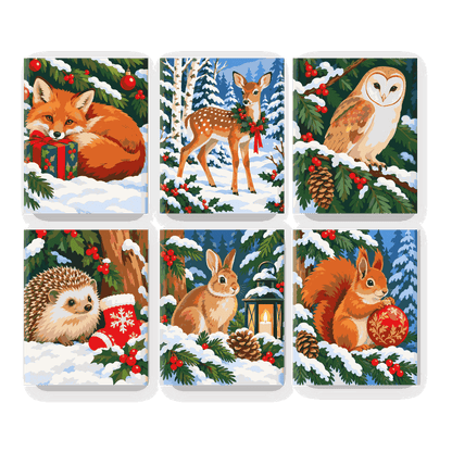 6 mini-peintures - Amis de la forêt de Noël