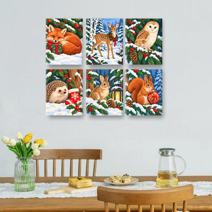 6 mini-peintures - Amis de la forêt de Noël