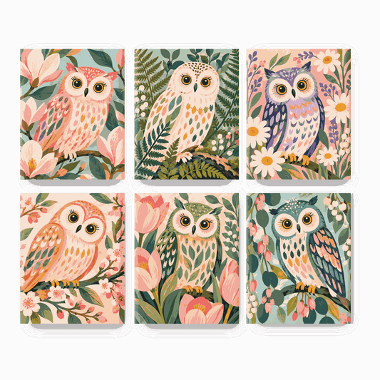 6 minicuadros - Búhos del jardín