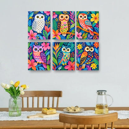6 Mini Paintings - Jewel Owls Set