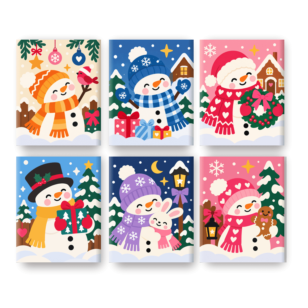 6 Mini Paintings - Christmas Snowman Set