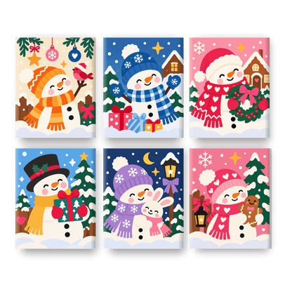 6 Mini Paintings - Christmas Snowman Set